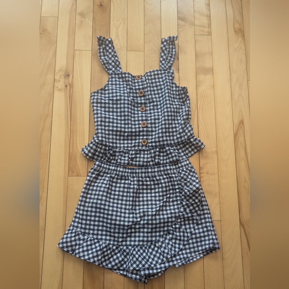 3/15$ Blue and White Gingham Dress with Wooden Buttons